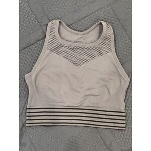 Zella Body Womens Seamless Mesh Keyhole Sports Bra Gray Taupe Small S/P Striped